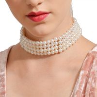 Élégant À La Française Style Classique Couleur Unie Perle Artificielle Alliage Perlé Placage Plaqué Argent Femmes Collier Ras De Cou main image 5
