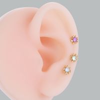 1 Piece Ear Cartilage Rings & Studs Sweet Korean Style Flower Copper Plating Inlay Zircon main image 4