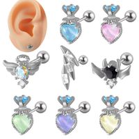 1 Piece Cute Sweet Heart Shape Rhombus Plating Inlay Stainless Steel Artificial Gemstones Ear Studs main image 1