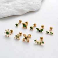 1 Piece Ear Cartilage Rings & Studs Commute Korean Style Sector Flower Copper Plating Inlay Zircon main image 4
