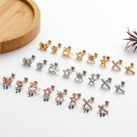 1 Piece Ear Cartilage Rings & Studs Korean Style Pentagram Cross Heart Shape Copper Plating Inlay Zircon sku image 10