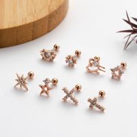 1 Piece Ear Cartilage Rings & Studs Korean Style Pentagram Cross Heart Shape Copper Plating Inlay Zircon main image 6