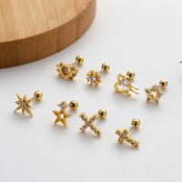 1 Piece Ear Cartilage Rings & Studs Korean Style Pentagram Cross Heart Shape Copper Plating Inlay Zircon main image 7