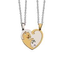 Fashion Heart Shape Cat Titanium Steel Pendant Necklace sku image 5