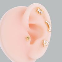 1 Piece Ear Cartilage Rings & Studs IG Style Korean Style Sector Flower Copper Plating Inlay Zircon main image 4