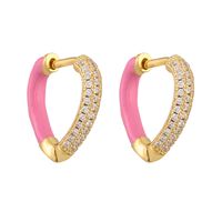 1 Pair Elegant Heart Shape Enamel Plating Inlay Copper Zircon Gold Plated Earrings main image 2