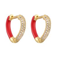 1 Pair Elegant Heart Shape Enamel Plating Inlay Copper Zircon Gold Plated Earrings main image 3