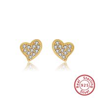 1 Pair Casual Elegant Heart Shape Plating Inlay Sterling Silver Zircon 14k Gold Plated Ear Studs main image 1