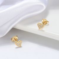 1 Pair Casual Elegant Heart Shape Plating Inlay Sterling Silver Zircon 14k Gold Plated Ear Studs main image 5