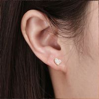 1 Pair Casual Elegant Heart Shape Plating Inlay Sterling Silver Zircon 14k Gold Plated Ear Studs main image 3