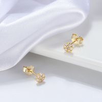1 Pair Casual Cute Flower Plating Inlay Sterling Silver Zircon 14k Gold Plated Ear Studs main image 6