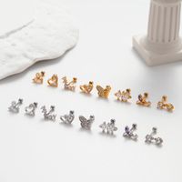 1 Piece Ear Cartilage Rings & Studs Korean Style Heart Shape Butterfly Copper Plating Inlay Zircon main image 11