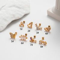 1 Piece Ear Cartilage Rings & Studs Korean Style Heart Shape Butterfly Copper Plating Inlay Zircon sku image 3