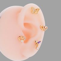 1 Piece Ear Cartilage Rings & Studs Korean Style Heart Shape Butterfly Copper Plating Inlay Zircon main image 4