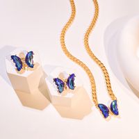 Lady Butterfly Alloy Inlay Artificial Gemstones Women's Earrings Necklace sku image 1