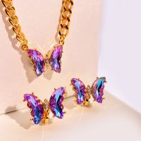 Lady Butterfly Alloy Inlay Artificial Gemstones Women's Earrings Necklace sku image 2
