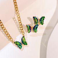 Lady Butterfly Alloy Inlay Artificial Gemstones Women's Earrings Necklace sku image 3