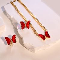Lady Butterfly Alloy Inlay Artificial Gemstones Women's Earrings Necklace sku image 4