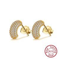 1 Pair Elegant Solid Color Plating Inlay Sterling Silver Zircon 14k Gold Plated Ear Studs main image 8
