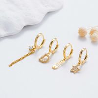 1 Piece Simple Style Star Tassel Flower Inlay Copper Zircon Earrings main image 3