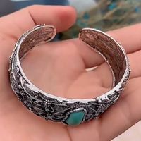 Retro Butterfly Ancient Silver-plated Turquoise Alloy Wholesale Cuff Bracelets main image 3