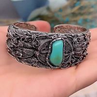 Retro Butterfly Ancient Silver-plated Turquoise Alloy Wholesale Cuff Bracelets main image 5
