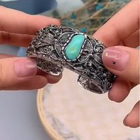 Retro Butterfly Ancient Silver-plated Turquoise Alloy Wholesale Cuff Bracelets main image 4