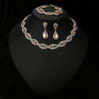 Bridal Jewelry Necklace Bracelet Earring Set Three-piece Hollow Jewelry sku image 6