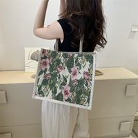 Women's Medium All Seasons Canvas Flower Streetwear Square Magnetic Buckle Tote Bag main image 4