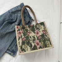 Women's Medium All Seasons Canvas Flower Streetwear Square Magnetic Buckle Tote Bag sku image 3