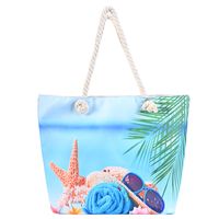 Women's Large Canvas Color Block Vacation Beach Square Zipper Shoulder Bag Tote Bag main image 2