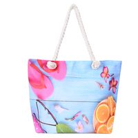 Women's Large Canvas Color Block Vacation Beach Square Zipper Shoulder Bag Tote Bag sku image 4