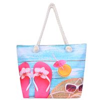 Women's Large Canvas Color Block Vacation Beach Square Zipper Shoulder Bag Tote Bag sku image 5