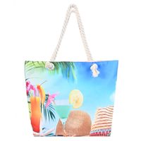 Women's Large Canvas Color Block Vacation Beach Square Zipper Shoulder Bag Tote Bag sku image 6