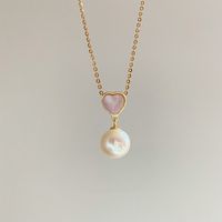 Fairy Style Heart Shape Freshwater Pearl Sterling Silver Plating Inlay Shell Pendant Necklace main image 1