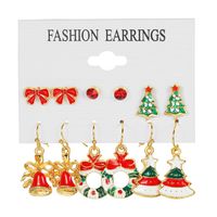 6 Pairs Ethnic Style Cartoon Character Christmas Tree Enamel Alloy Earrings main image 2
