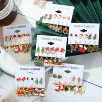 6 Pairs Ethnic Style Cartoon Character Christmas Tree Enamel Alloy Earrings main image 1
