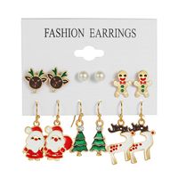 6 Pairs Ethnic Style Cartoon Character Christmas Tree Enamel Alloy Earrings sku image 3