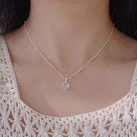 Basic Oval Sterling Silver Inlay Natural Stone Zircon Pendant Necklace sku image 2