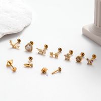 1 Piece Ear Cartilage Rings & Studs Simple Style Heart Shape Flower Bow Knot Pure Titanium Copper Inlay Zircon main image 4