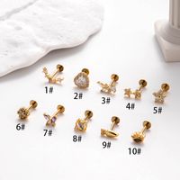 1 Piece Ear Cartilage Rings & Studs Simple Style Heart Shape Flower Bow Knot Pure Titanium Copper Inlay Zircon main image 2
