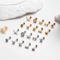 1 Piece Ear Cartilage Rings & Studs Simple Style Heart Shape Flower Bow Knot Pure Titanium Copper Inlay Zircon main image 1