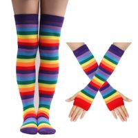Unisex Casual Rainbow Polyester Cotton Over The Knee Socks 1 Set sku image 3