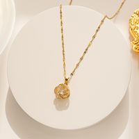 Simple Style Four Leaf Clover Stainless Steel Plating Inlay Zircon 18k Gold Plated Pendant Necklace main image 2