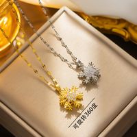 Simple Style Snowflake Stainless Steel Titanium Steel Plating Inlay Zircon 18k Gold Plated Pendant Necklace main image 3