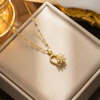 Simple Style Heart Shape Stainless Steel Plating Inlay Zircon 18k Gold Plated Pendant Necklace sku image 1