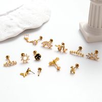 1 Piece Ear Cartilage Rings & Studs Simple Style Water Droplets Flower Snake Pure Titanium Copper Inlay Zircon main image 2
