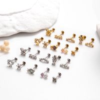 1 Piece Ear Cartilage Rings & Studs Simple Style Flower Butterfly Pure Titanium Copper Inlay Zircon main image 1