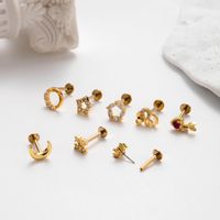 1 Piece Ear Cartilage Rings & Studs Simple Style Star Moon Flower Pure Titanium Copper Inlay Zircon main image 2