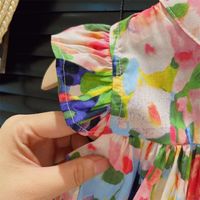 Princess Cute Color Block Printing Ruched Cotton Girls Dresses main image 2